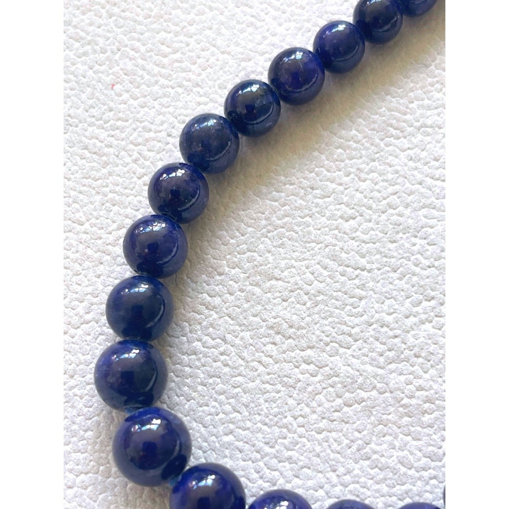 Vintage Lapis Lazuli Graduated Bead Necklace 14K White Gold Clasp 16" 39g - Picture 3 of 10